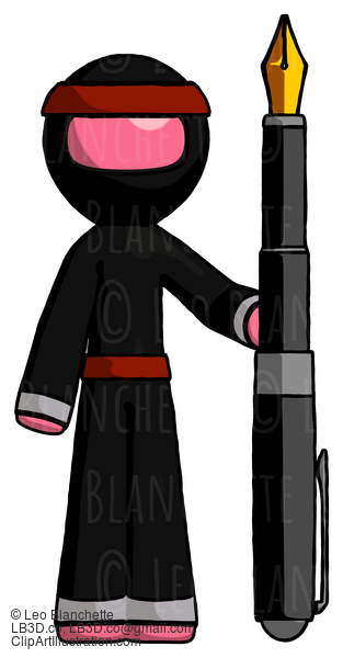 Pink Ninja Warrior Man Holding Giant Calligraphy Pen #5027