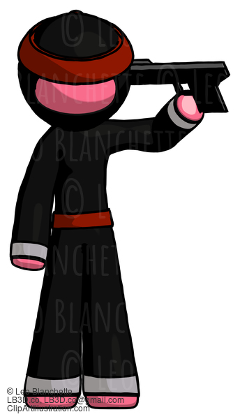 Pink Ninja Warrior Man Suicide Gun Pose #5030