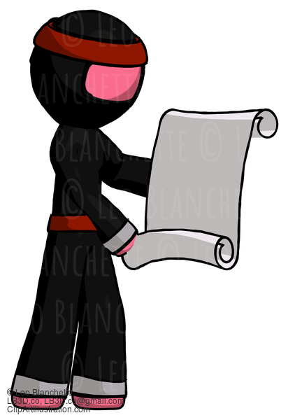 Pink Ninja Warrior Man Holding Blueprints Or Scroll #5032