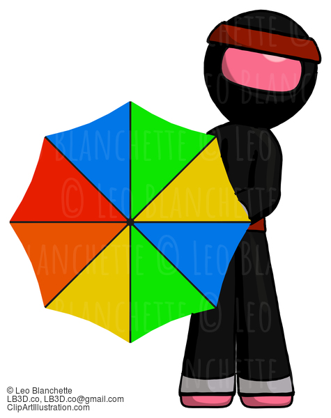 Pink Ninja Warrior Man Holding Rainbow Umbrella Out To Viewer #5034