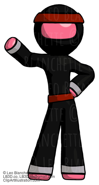 Pink Ninja Warrior Man Waving Right Arm With Hand On Hip #5041