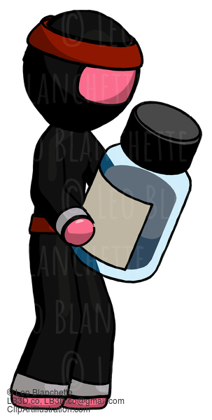 Pink Ninja Warrior Man Holding Glass Medicine Bottle #5047