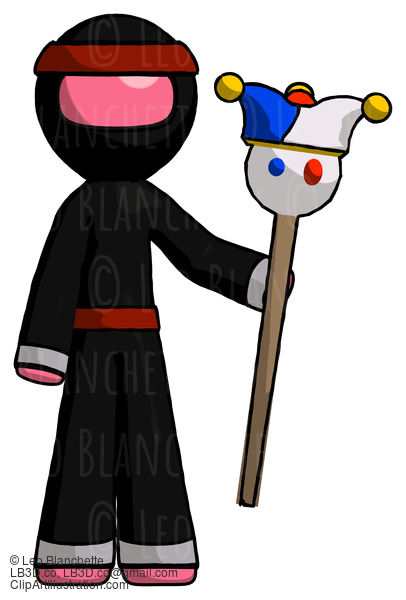 Pink Ninja Warrior Man Holding Jester Staff #5050