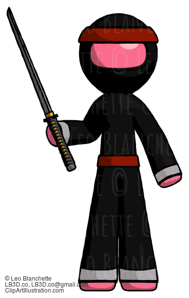 Pink Ninja Warrior Man Standing Up With Ninja Sword Katana #5051