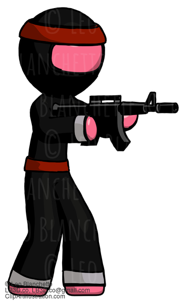 Pink Ninja Warrior Man Shooting Automatic Assault Weapon #5056