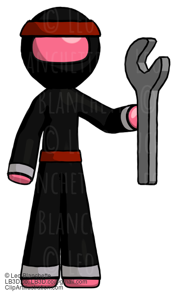 Pink Ninja Warrior Man Holding Wrench Ready To Repair Or Work #5058