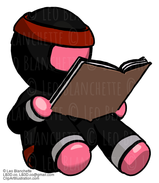 Pink Ninja Warrior Man Reading Book While Sitting Down #5059