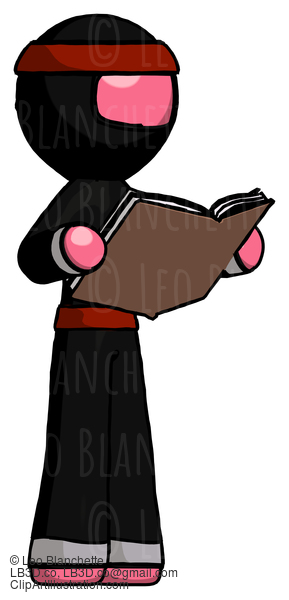 Pink Ninja Warrior Man Reading Book While Standing Up Facing Away #5062