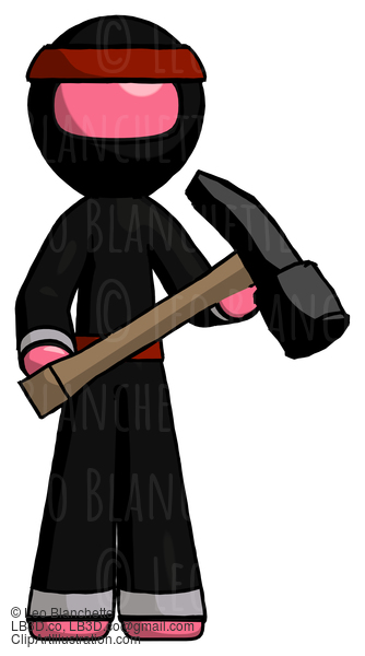 Pink Ninja Warrior Man Holding Hammer Ready To Work #5063