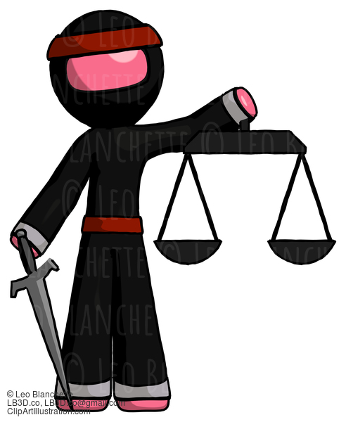 Pink Ninja Warrior Man Justice Concept With Scales And Sword, Justicia Derived #5067