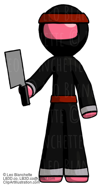 Pink Ninja Warrior Man Holding Meat Cleaver #5072