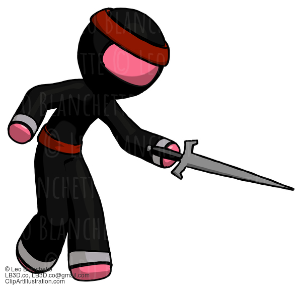 Pink Ninja Warrior Man Sword Pose Stabbing Or Jabbing #5073