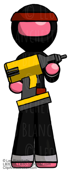 Pink Ninja Warrior Man Holding Large Drill #5076