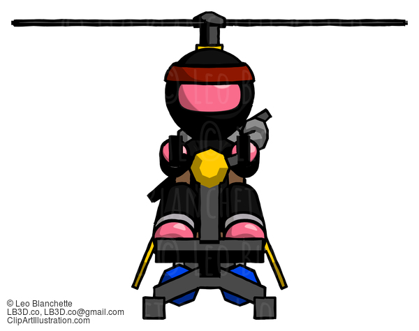 Pink Ninja Warrior Man Flying In Gyrocopter Front View #5078