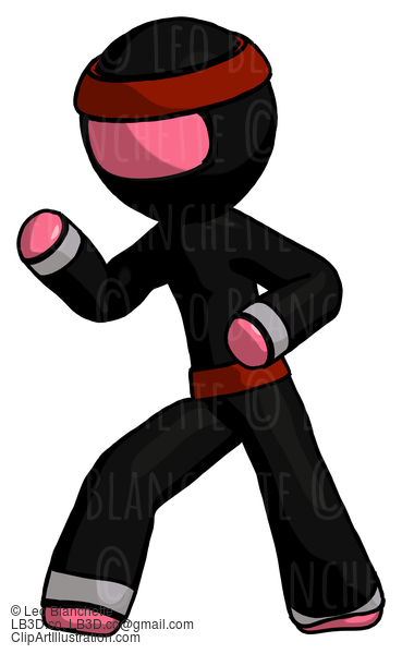 Pink Ninja Warrior Man Martial Arts Defense Pose Left #5079