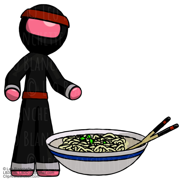 Pink Ninja Warrior Man And Noodle Bowl, Giant Soup Restaraunt Concept #5082