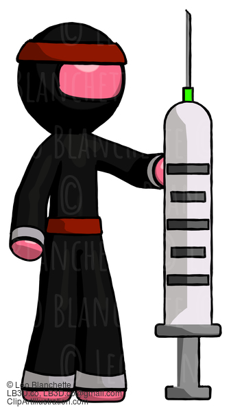 Pink Ninja Warrior Man Holding Large Syringe #5085