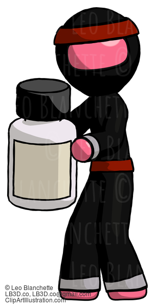 Pink Ninja Warrior Man Holding White Medicine Bottle #5094