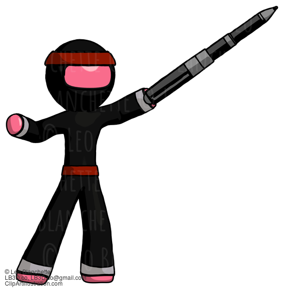 Pink Ninja Warrior Man Demonstrating That Indeed The Pen Is Mightier #5100