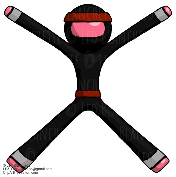 Pink Ninja Warrior Man With Arms And Legs Stretched Out #5103