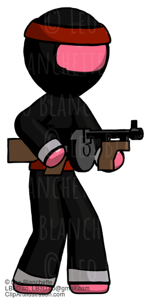 Pink Ninja Warrior Man Tommy Gun Gangster Shooting Pose #5110