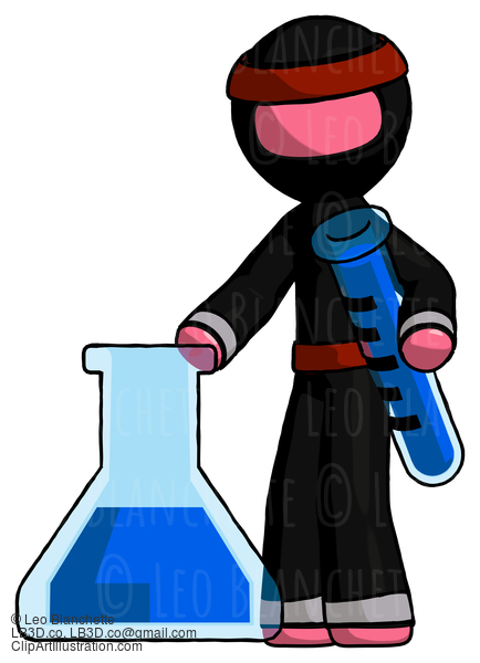 Pink Ninja Warrior Man Holding Test Tube Beside Beaker Or Flask #5121