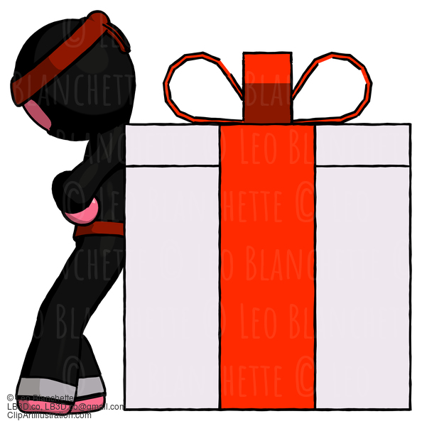 Pink Ninja Warrior Man Gift Concept - Leaning Against Large Present #5124