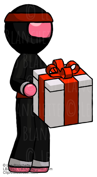 Pink Ninja Warrior Man Giving A Present #5125