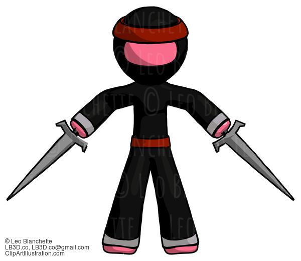 Pink Ninja Warrior Man Two Sword Defense Pose #5134