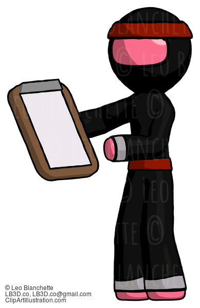 Pink Ninja Warrior Man Reviewing Stuff On Clipboard #5140