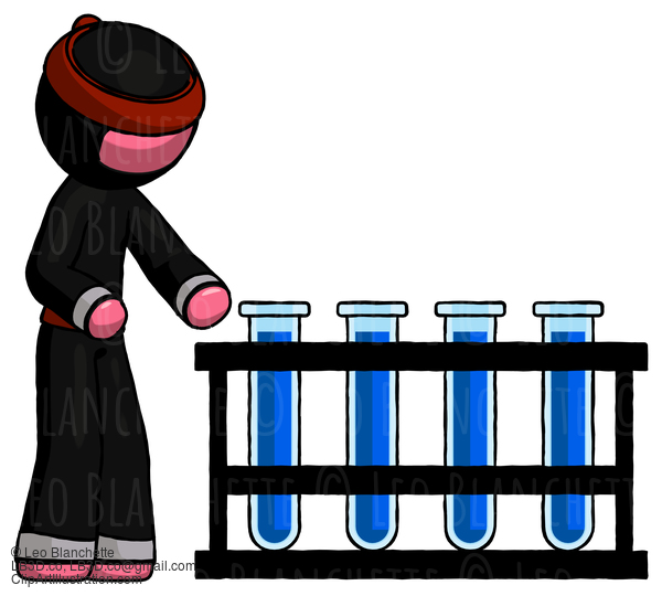 Pink Ninja Warrior Man Using Test Tubes Or Vials On Rack #5141