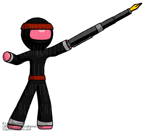 Pink Ninja Warrior Man Pen Is Mightier Than The Sword Calligraphy Pose #5142