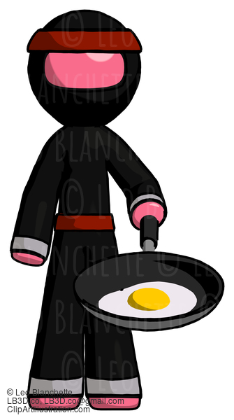 Pink Ninja Warrior Man Frying Egg In Pan Or Wok #5143