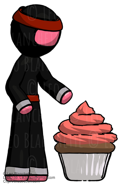 Pink Ninja Warrior Man With Giant Cupcake Dessert #5145