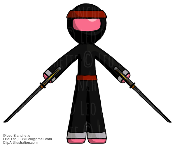 Pink Ninja Warrior Man Posing With Two Ninja Sword Katanas #5146