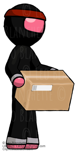 Pink Ninja Warrior Man Holding Package To Send Or Recieve In Mail #5147