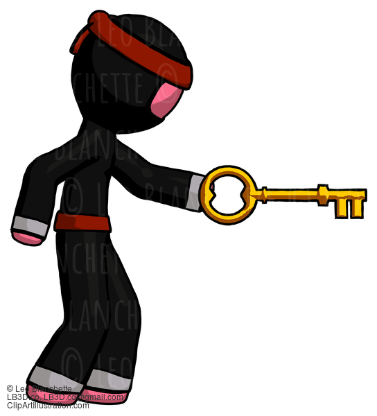 Pink Ninja Warrior Man With Big Key Of Gold Opening Something #5152