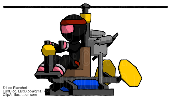 Pink Ninja Warrior Man Flying In Gyrocopter Front Side Angle View #5153