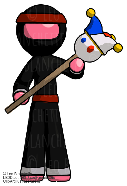 Pink Ninja Warrior Man Holding Jester Diagonally #5154