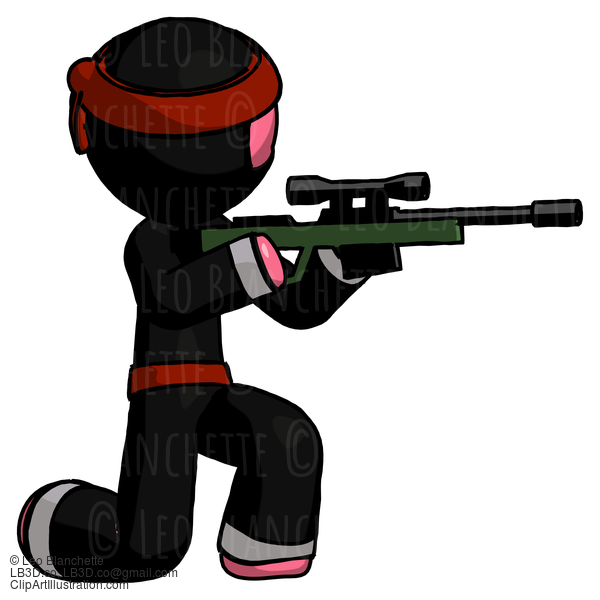 Pink Ninja Warrior Man Kneeling Shooting Sniper Rifle #5160