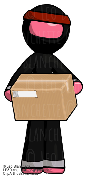 Pink Ninja Warrior Man Holding Box Sent Or Arriving In Mail #5178