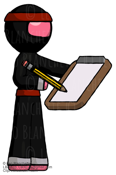 Pink Ninja Warrior Man Using Clipboard And Pencil #5179