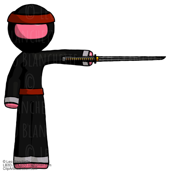 Pink Ninja Warrior Man Standing With Ninja Sword Katana Pointing Right #5180