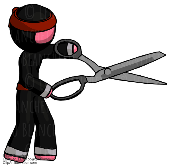 Pink Ninja Warrior Man Holding Giant Scissors Cutting Out Something #5189