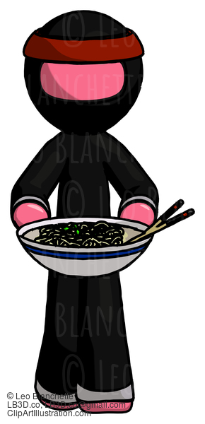 Pink Ninja Warrior Man Serving Or Presenting Noodles #5190