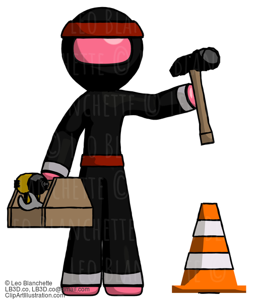 Pink Ninja Warrior Man Under Construction Concept, Traffic Cone And Tools #5202