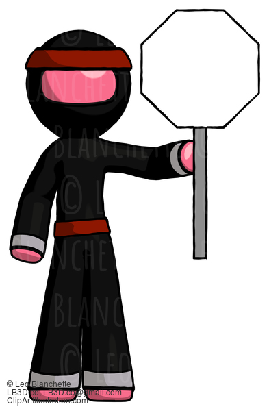 Pink Ninja Warrior Man Holding Stop Sign #5206