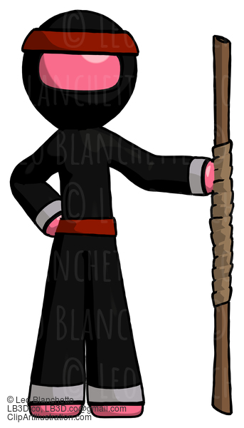 Pink Ninja Warrior Man Holding Staff Or Bo Staff #5212