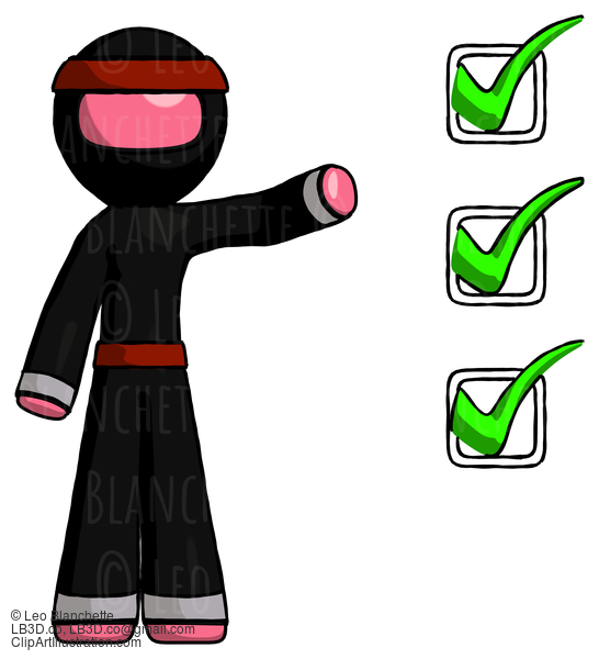 Pink Ninja Warrior Man Standing By List Of Checkmarks #5218