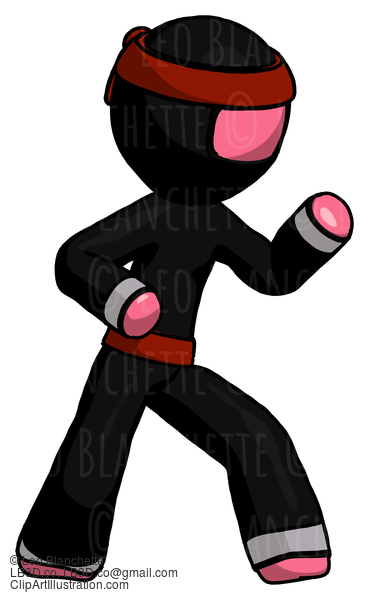 Pink Ninja Warrior Man Martial Arts Defense Pose Right #5222